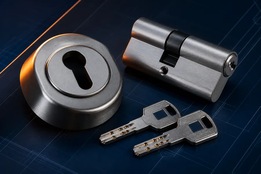 Bombín de alta seguridad, escudo protector y llaves